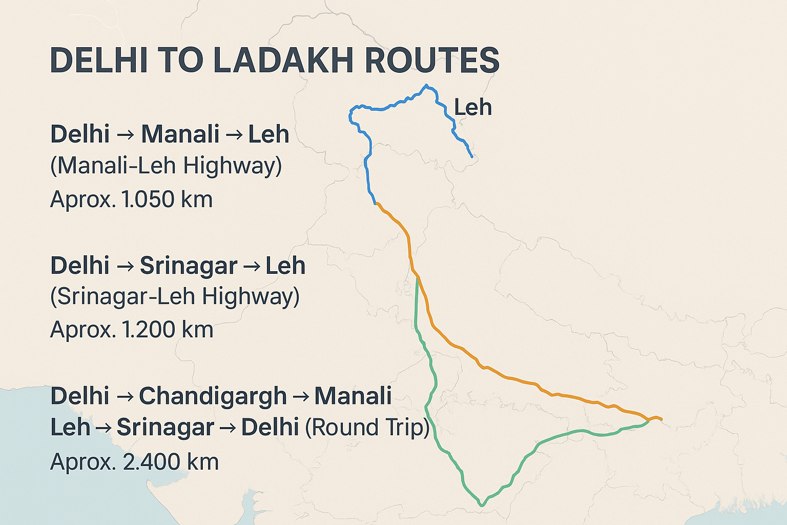 delhi-to-ladakh trip-distance-and-route