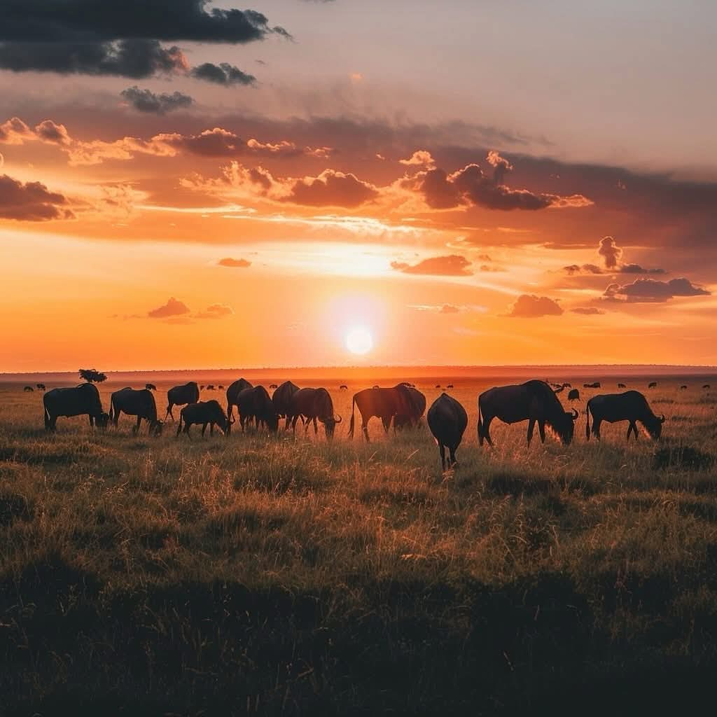 Golden hour,sunset in the savannah