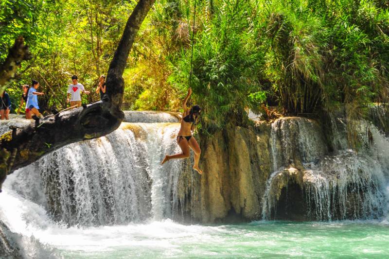 Bike to Kuang Si Waterfall & Cruise the Mekong River Back Fullday