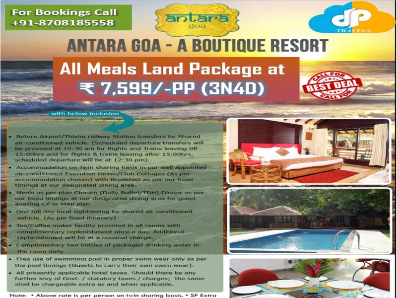 Goa:rejuvinate At Beach Resort On Calangute Beach All Meals Tour