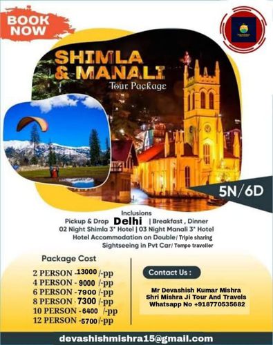 Shimla Manali Kullu Tour Package 5 Night 6 Days Delhi to Delhi