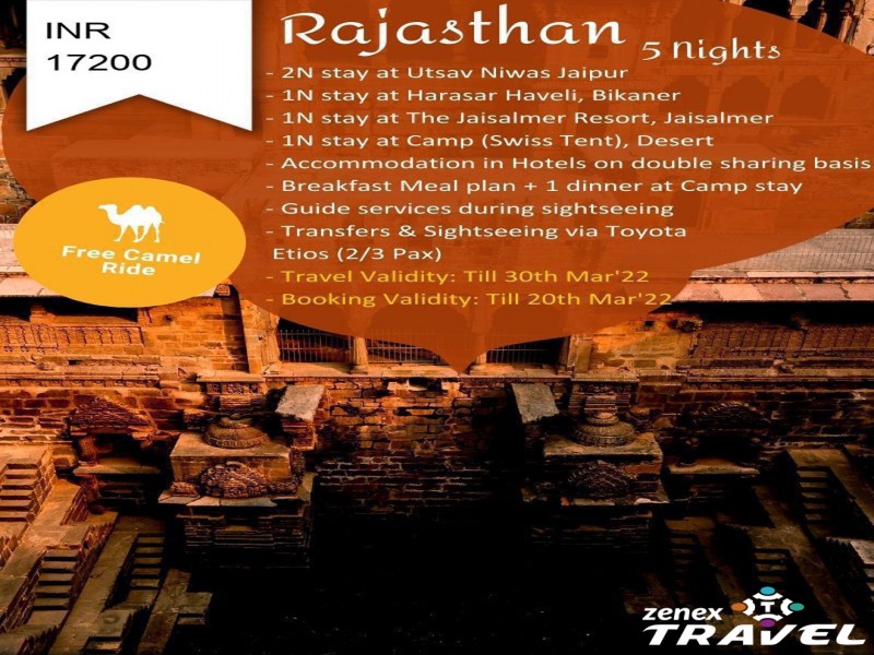 5 Nights Vibrant Rajasthan 2N Jaipur + 1N Bikaner + 1N Jaisalmer + 1N Desert