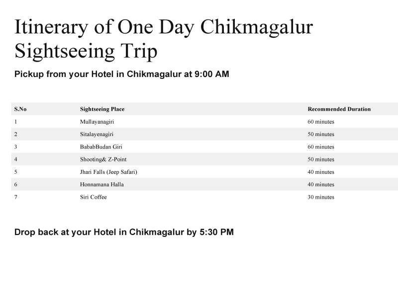 1 Night 2 Days Bengaluru to Chikmagalur Tour Pacage