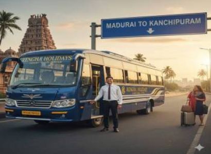 Madurai to Kanchipuram Temple Tour (1N / 2D)12+1 Seater Luxury AC Tempo Traveller (Premium Push-back